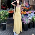 French Sweet Style Waist-slimming Long Dress