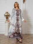 Elegant Floral Print Long Sleeve Abaya Dress