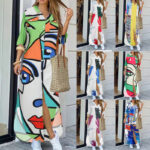 Fashion Long Sleeve Printing Shirt Dress Casual Long Dress