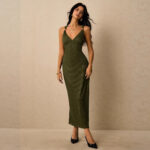 Pleated Waist-cinching Sheath Dress Slip Dress