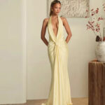 Deep V-neck Halter Fishtail Dress With Waist Twist Design