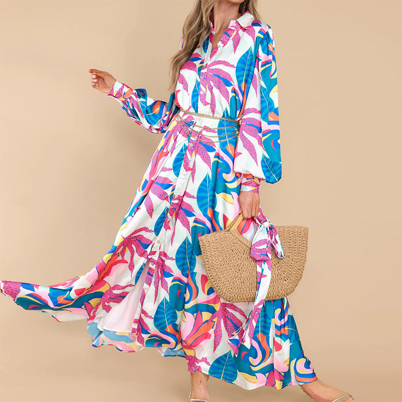a98ae0e1-ba36-4264-afa0-8203f7b0290b.jpg New Printed Dresses Long-sleeved Polo Collar Oversized Hem Dresses Women - الصورة 1
