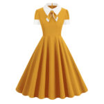 Contrast-color Vintage Swing Dress For White-collar Professionals Commuting To Work