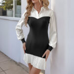 Color Contrast Patchwork Work Hip Skirt Dress Women