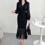 Fashion Personality Puff Sleeve Fishtail Dress Women