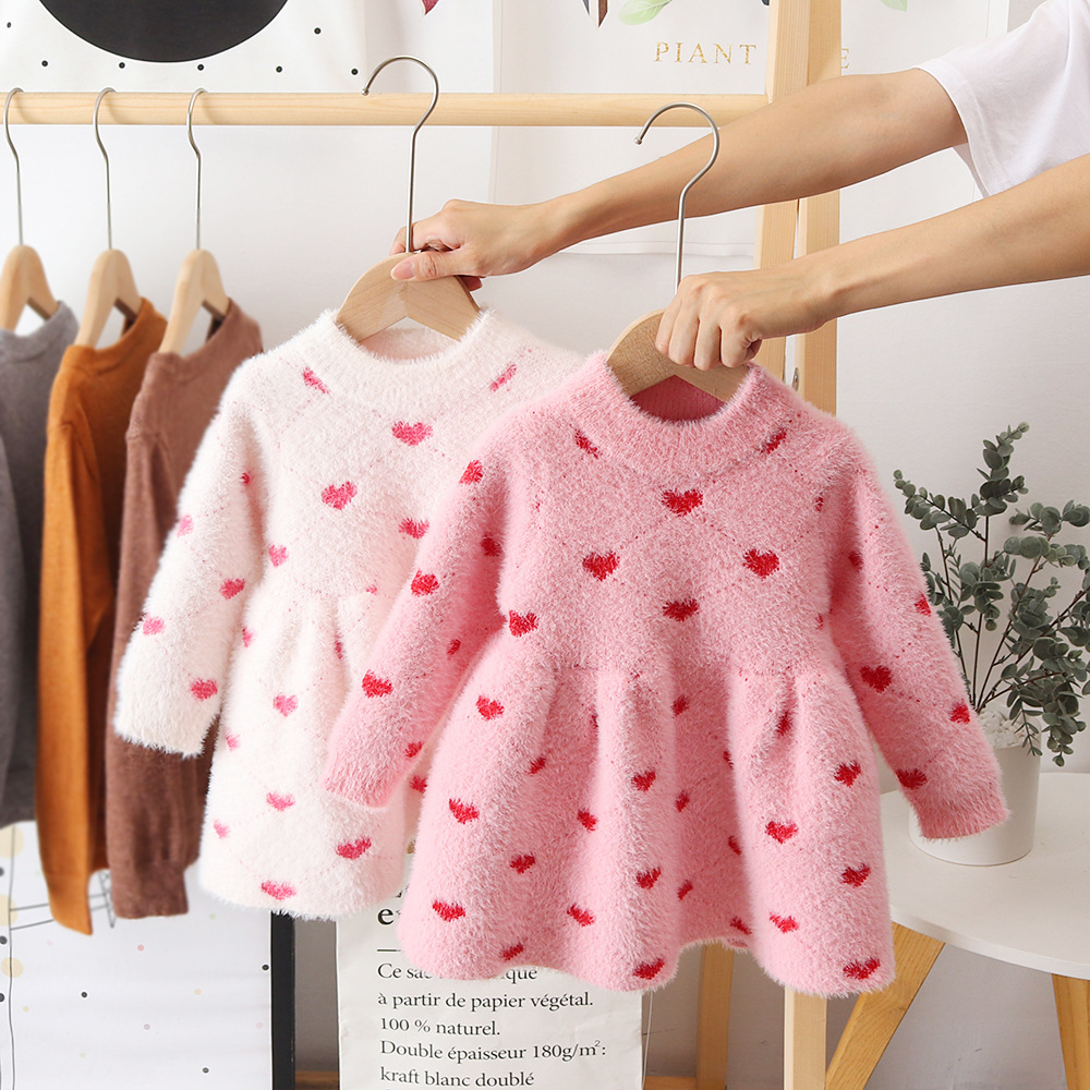 14e72f19-23d7-4901-b5dc-6cc6becbbb42.jpg Girls' Winter Clothing Mink Sweater Princess Dress Baby Girl Sweater Baby Winter Western Style Pullover Skirt - الصورة 1