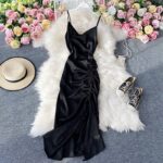 V-neck Halter Waist Drawstring Pleated Dress