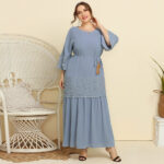 Lace Stitching Skirt With Flared Sleeves Pure Color Elegant Dress