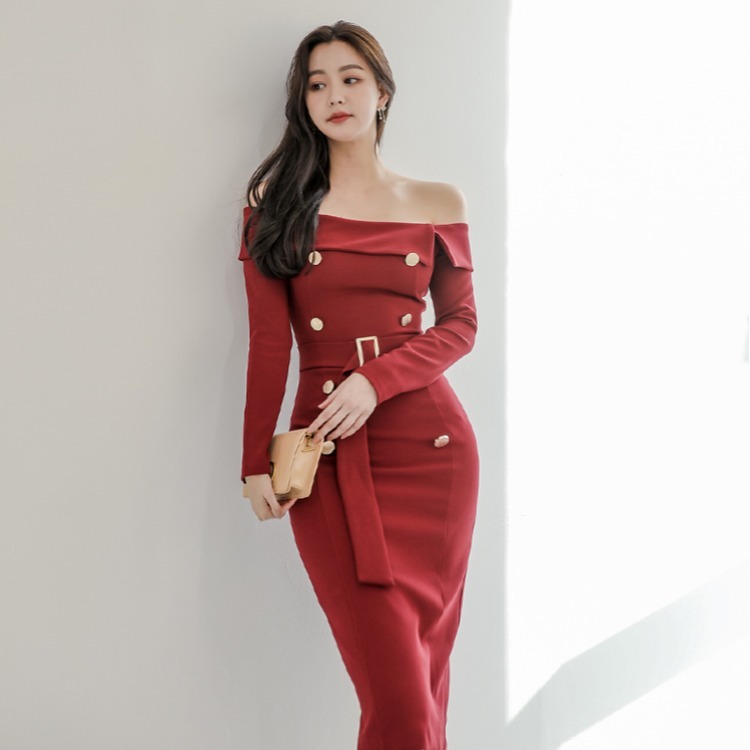 1622273486462.jpg Women's New Casual Temperament One-neck Belt Waist Slimming Back Split Hip Skirt - الصورة 1