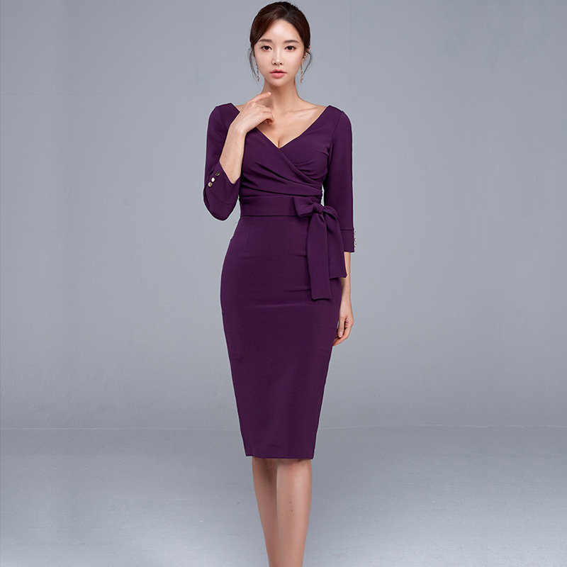 1622443706700.jpg Pencil Skirt Sexy V-neck High Waist Elegant Work Party Dress Women - الصورة 1