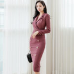 Pencil Skirt Ladies Autumn Double-breasted Tight Dress
