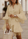 Long Sleeves Slimming Stitching Lace High Waist Dress