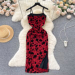 Tube Top Flocking Sling Hip-wrapped Dress Split Dress