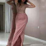 Golden bag hip ball gown dress