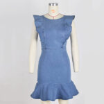 Ruffled skirt stretch denim dress