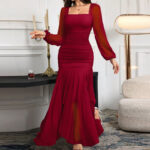 Women's Square Collar Long Sleeve Dress