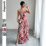 Elegant Graceful Printed Suspender Long Dress Women's Dress