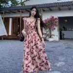 Flying Sleeve Dress Female Rose Print