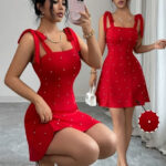 Fashionable And Elegant Solid-color Pearl-decorated Dress