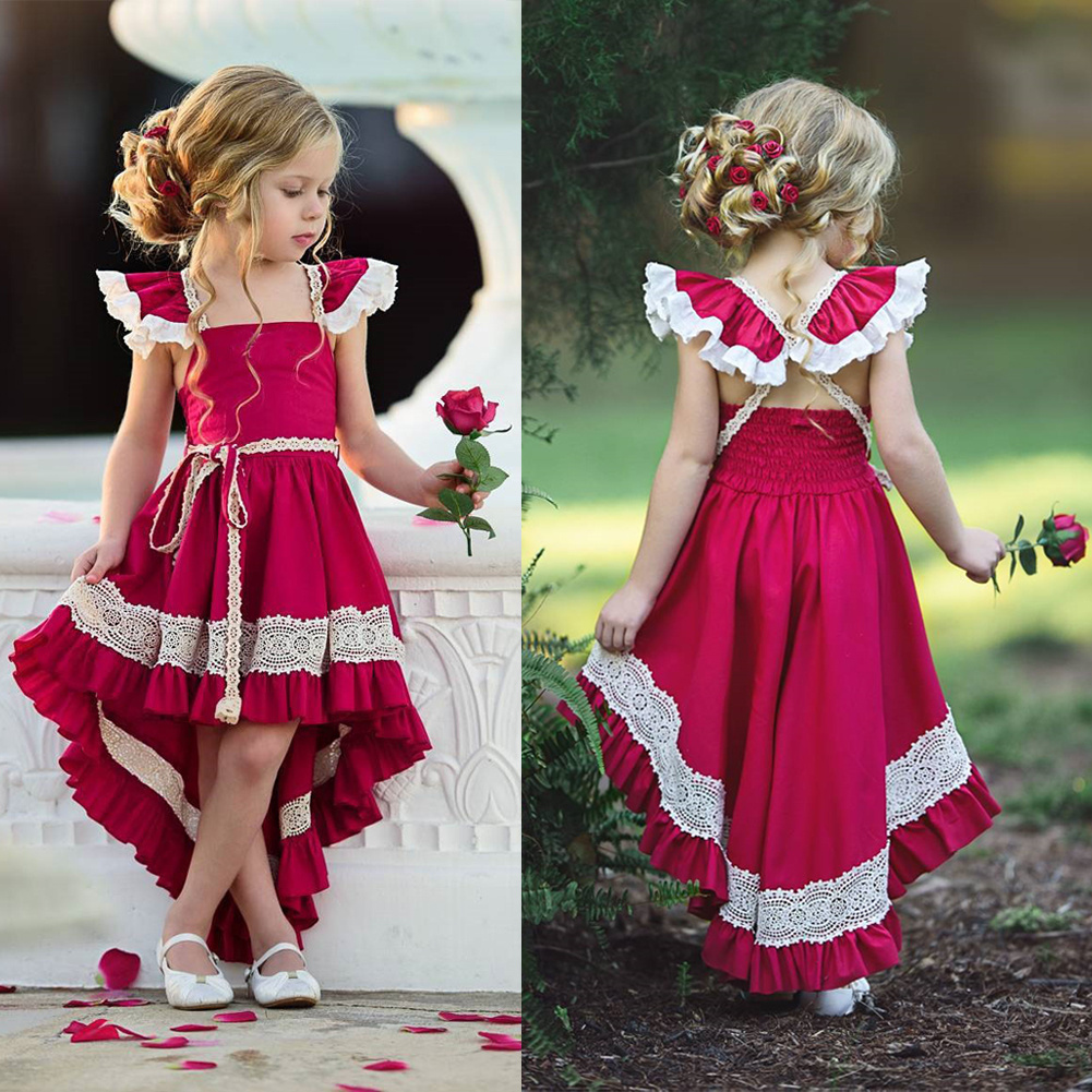 589963114290.jpg Lace child small flying sleeves short short long dovetail dress - الصورة 1