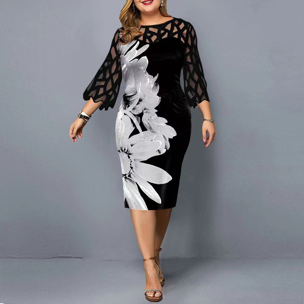 620283c1-64db-46ea-889a-36c99b812d7d.jpg Lace Stitching Plus Size Women Dress - الصورة 1