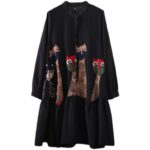 Loose And Thin Black Temperament Long-sleeved Dress Covering Belly