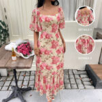 French-style Elegant Womens Dress With Ruffled Sleeves