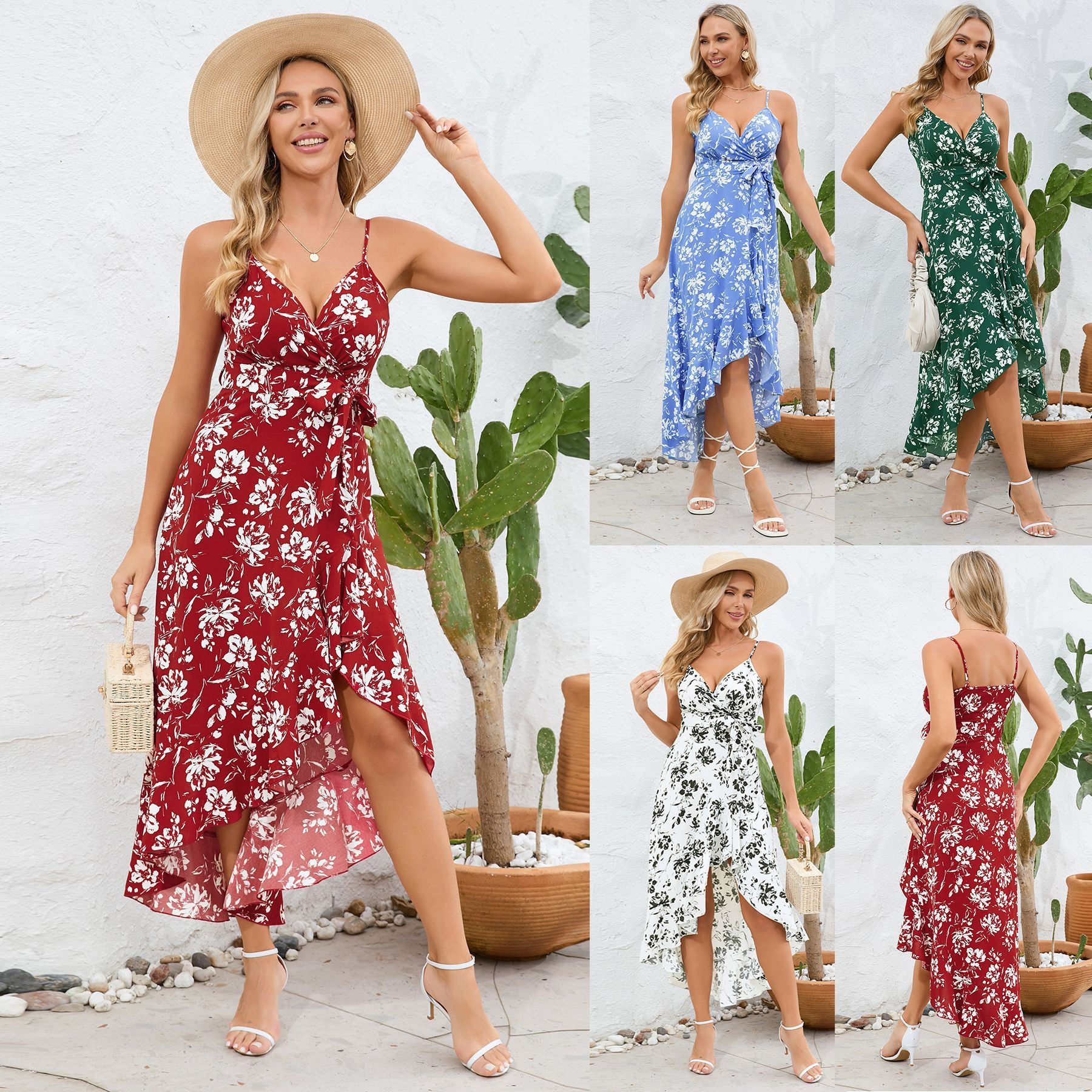 6f601950-f058-47ee-a73f-959477fe5fa9.jpg European And American Sexy Sling Irregular Dress Floral - الصورة 1