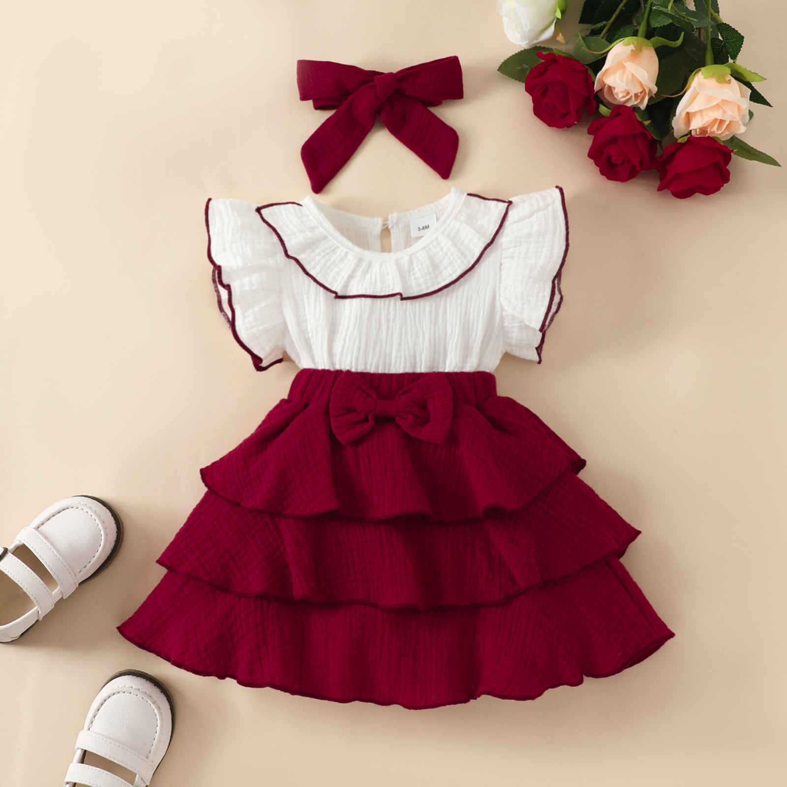 6f8e7e52-caa2-4637-8afe-7f9e6939823b.jpg Girls Fashion Minimalist Bowknot Cake Dress - الصورة 1