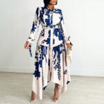 Lapel Lace-up Waist-controlled Slimming Asymmetric Skirt Dress