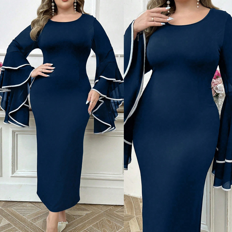 8b58549c-ed42-4ac4-92de-c9921c86d16e.jpg Large Ruffle Sleeve Waist-tight Elegant Dress - الصورة 1