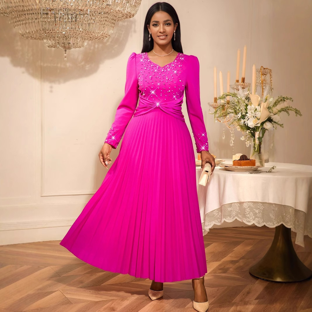 a741789b-853e-47fc-8254-74ff04c8a5f3.jpg New V-neck Party High Waist Slim Fit Dress - الصورة 1