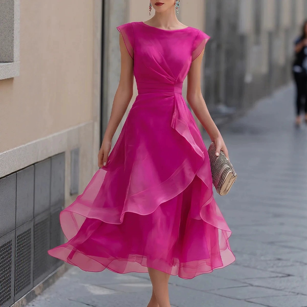 aab58e0a-8343-4954-9aed-c926e5a9fb73.jpg Fashionable And Elegant Ruffled Mesh Dress For Women - الصورة 1
