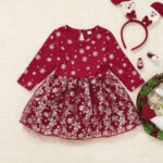 Printed Long Sleeve Round Neck Puffy Princess Dress