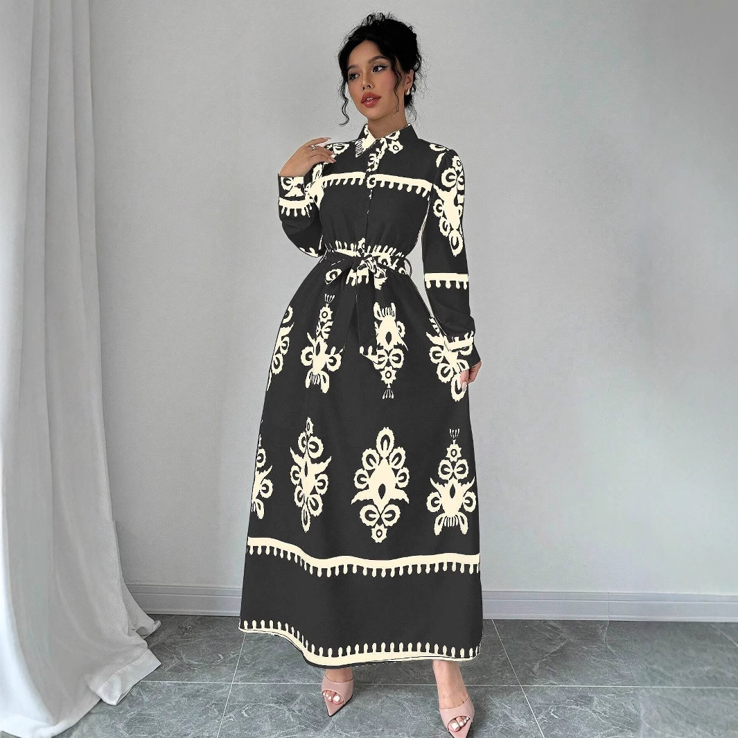 c58fa5e2-b76f-4a18-8d72-3f63fd79bd25.jpg Printed Lace Up European And American Elegant Dress - الصورة 1