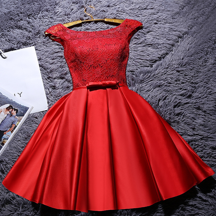c8d90610-6603-4977-9e85-55d2283a6934.jpg Bridesmaid Dress New Korean Version Of Girlfriends Dress Sister Group Party Dress Dress Slim Dress Red Toast Clothing - الصورة 1
