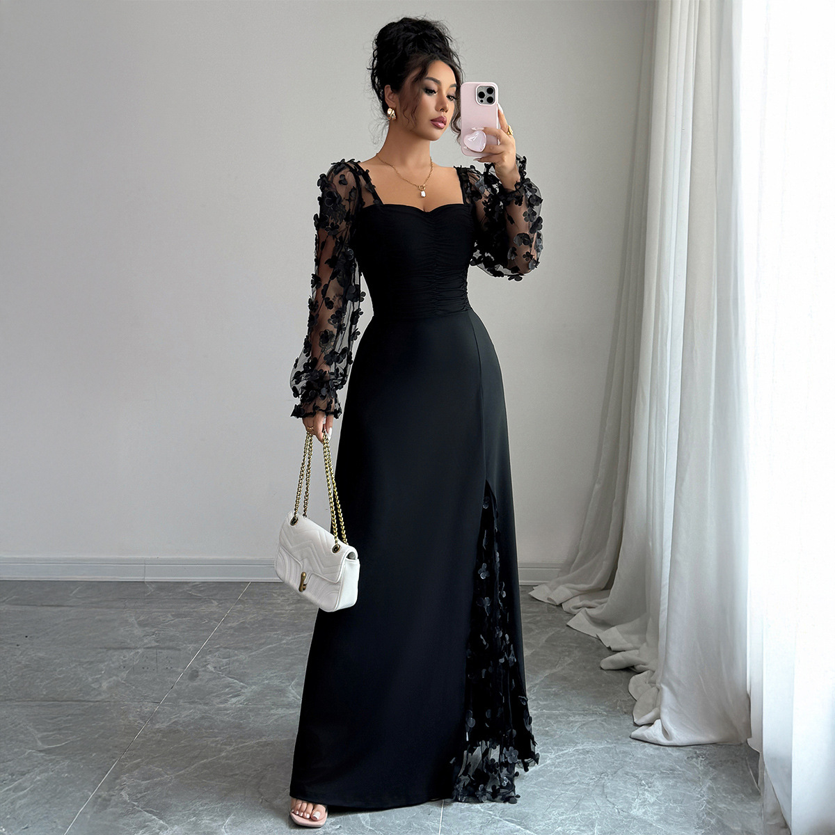 cc0b0517-bdfa-4e54-850d-fa33b081ffc8.jpg Long Sleeve Dress Dress Elegant Graceful Dress Polyester Dress - الصورة 1