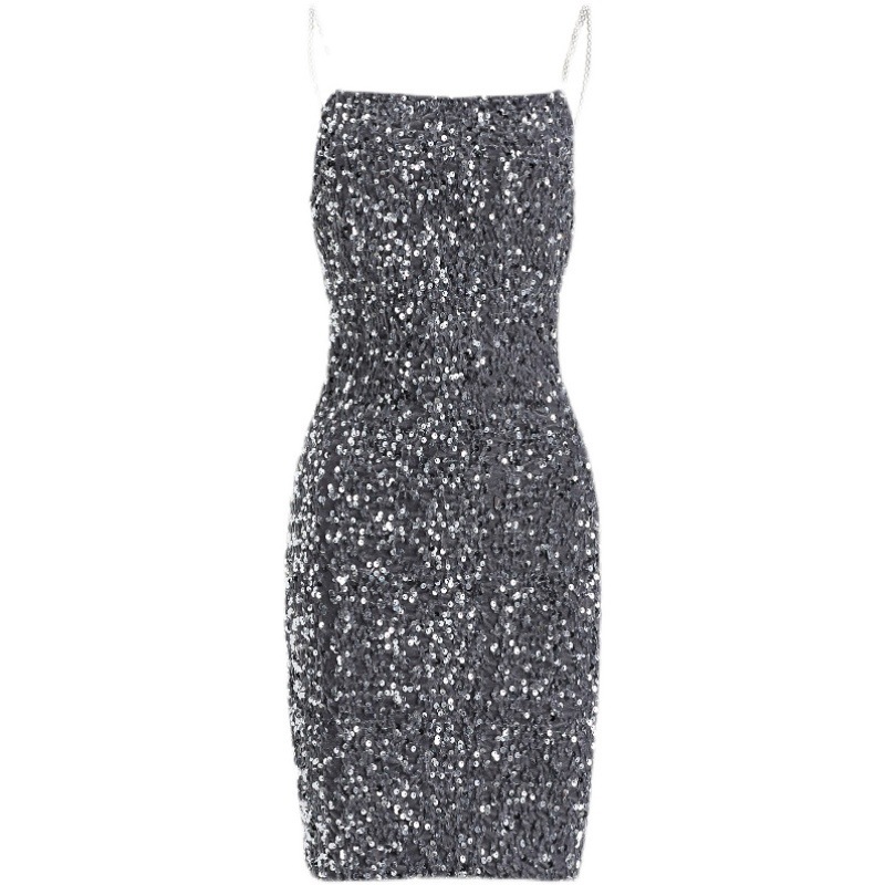 cc472266-14de-4df6-ba27-1f3438e966ad.jpg Sexy Sequin Sequin Waist Slim Dress Slimming Suspender Dress Skirt - الصورة 1