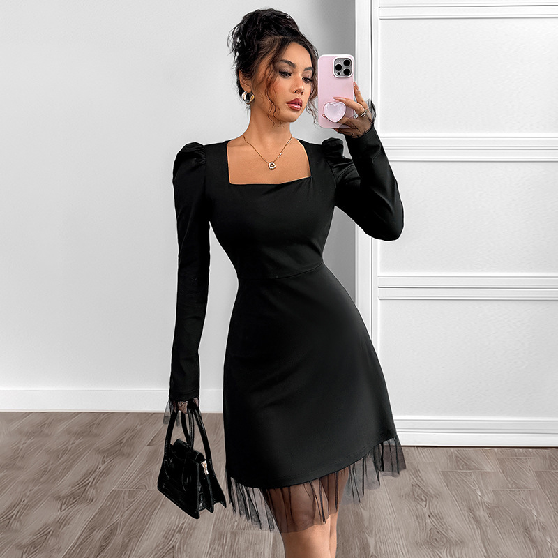 cc90e71f-0c88-4ce7-85dc-4dbdefa837f2.jpg Womens Casual Patchwork High-Waisted Long-Sleeve Dress - الصورة 1