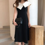 Lapel And Waist Tight Slimming Sense Of Design Long Pleated Sleeveless Dress Women