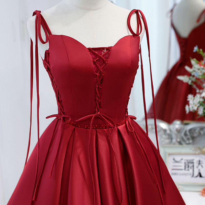 d52f489c-5474-49e1-83ec-527c55878fa4.jpg Wine Red Satin Lady's Slimming Annual Meeting Light Luxury Dress - الصورة 1