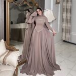 Elegant Long-Sleeve Rhinestone-Embellished Evening Gown