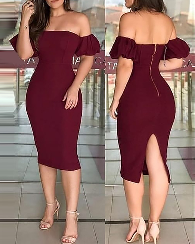 e24f29be-9ef9-4396-bbde-413d8c9be58e.jpg Women's Burgundy One Shoulder Puff Sleeve Bodysuit - الصورة 1