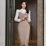 Women's Shirt Collar Slim Fit Patchwork Mid-length Fashion Hip Dress
