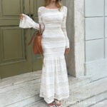 Womens Solid-Color Elegant Flared-Sleeve Bodycon Dress