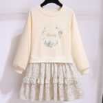 Girls Dress Spring Long Sleeve Western Style Fake Stitching Floral Suit