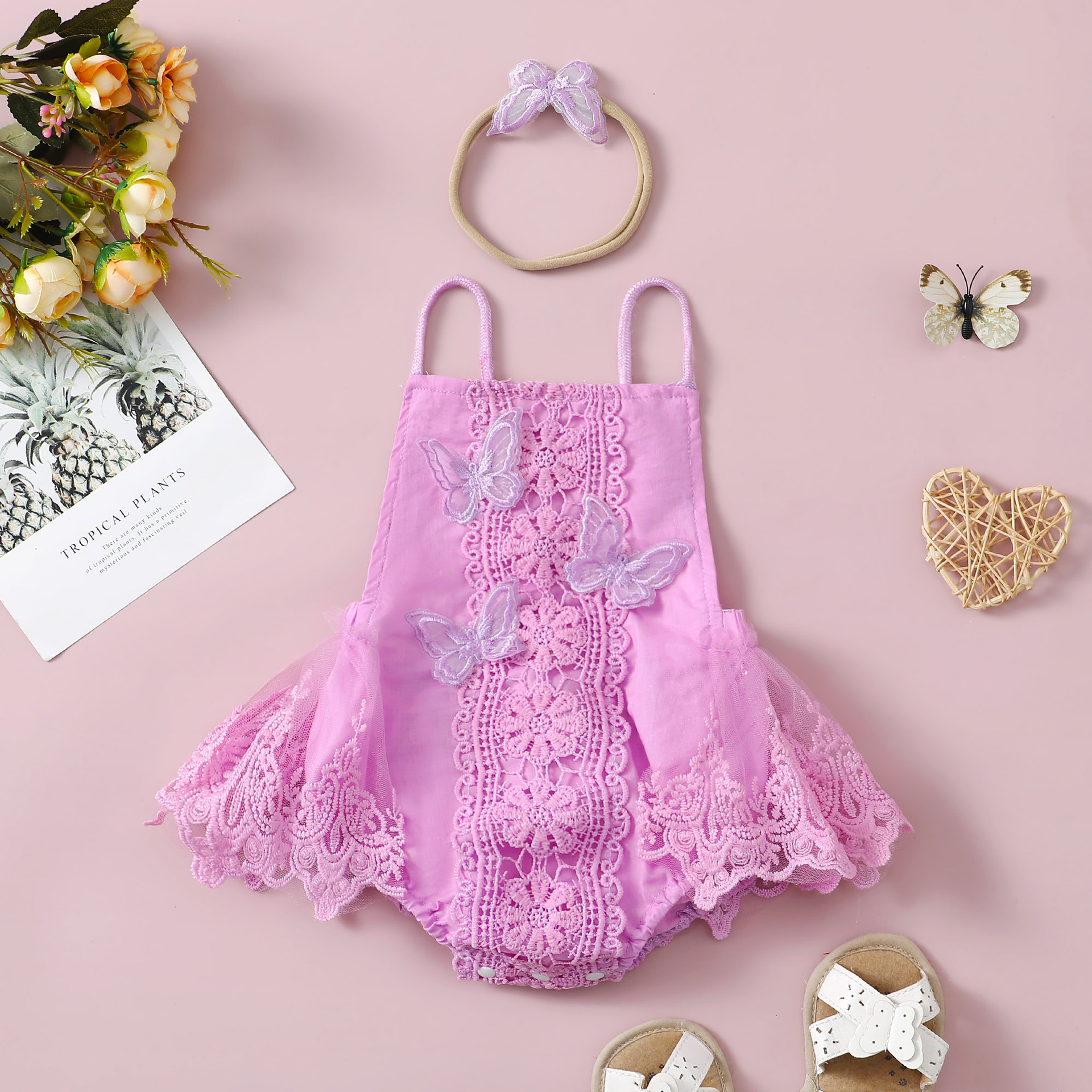 12161a0f-d326-4175-93ef-5e5e64315193.jpg Girls' Butterfly Lace Yarn Princess Dress Headdress - الصورة 1