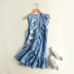 Oblique Side Fungus Floral Denim Vest Skirt