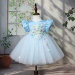 Childrens Satin Bubble-sleeve Ball Gown