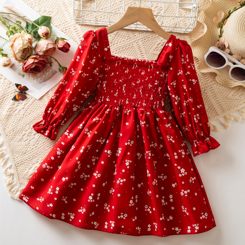 f36120f0-3986-4945-9533-68e8b0f1bcf4.jpg Autumn Girls' Long Sleeve French Puff Sleeve Princess Floral Skirt - الصورة 1